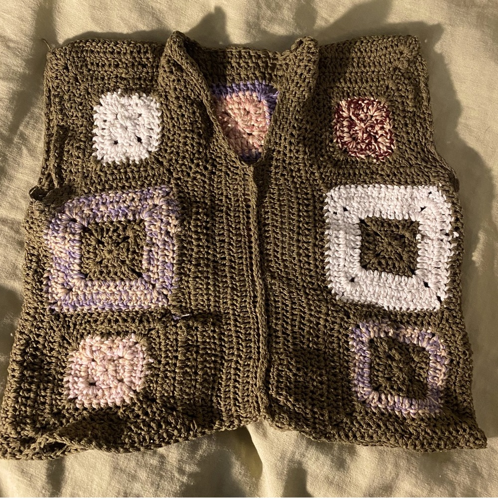 Handmade crochet granny square cropped top.